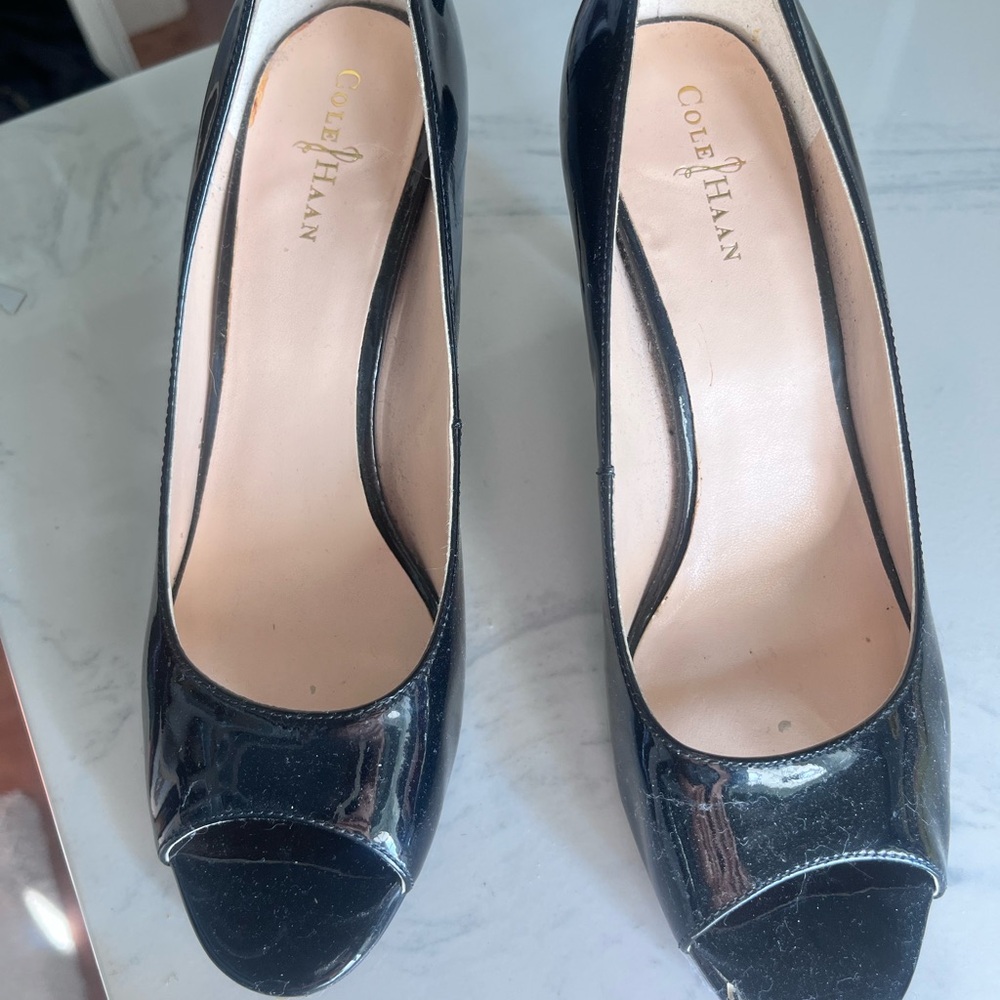 Cole Haan Black Patent Peep-Toe Heels Nike Air